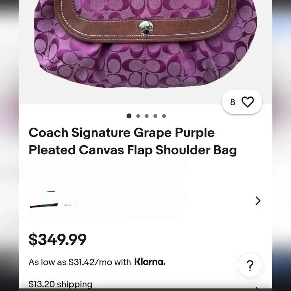 Vintage Signature Coach Pleated Grape Canvass Flap Bag